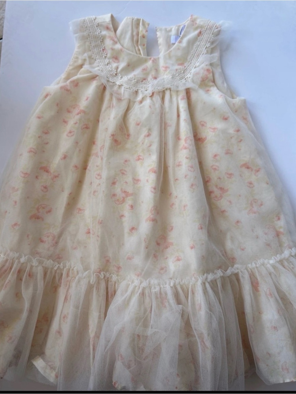 Jacson wu Ivory Floral Tulle/ girl  Dress with Ruffle Hem